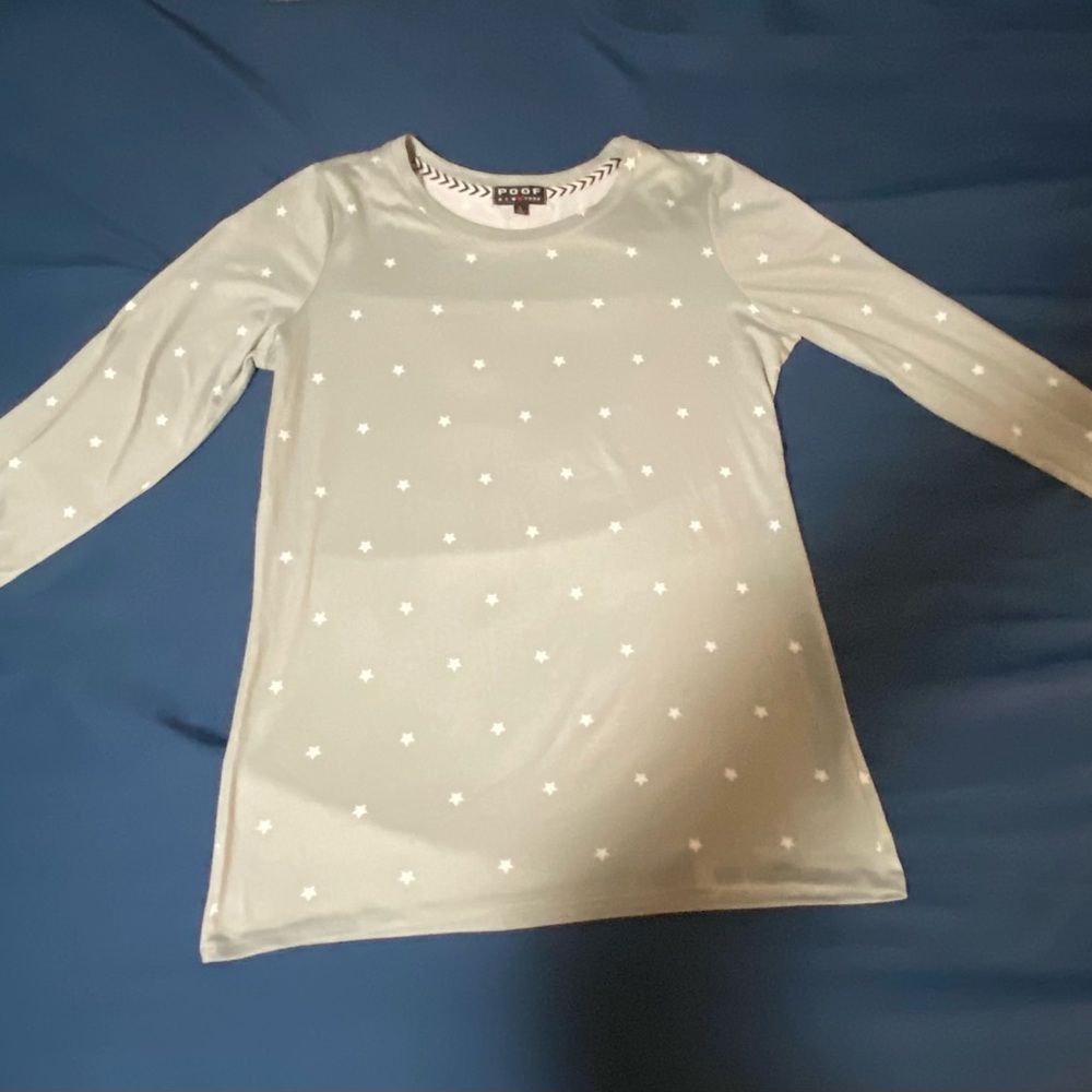 Poof! Silver grey w/white star polka dot long sleeve top
